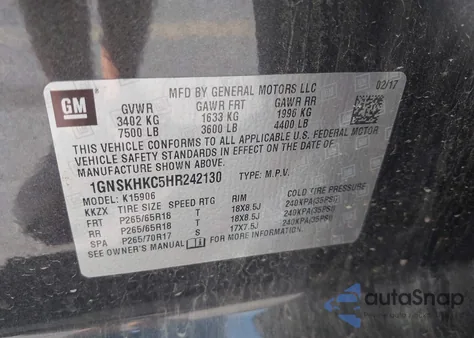 2017 Chevrolet Suburban Lt z USA, uszkodzony, nr VIN 1GNSKHKC5HR242130